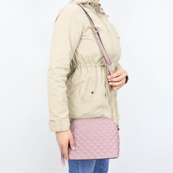 Mauve Quilted Faux Leather Purse Chain Strap Cross Body Shoulder Bag - Picture 6 of 10